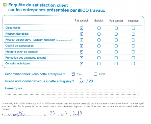 enquête satisfaction client sur entreprises présentées illiCO travaux