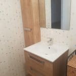 rénovation salle d'eau meuble vasque bois miroir placard parquet Lanester