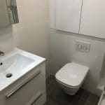 modernisation rénovation appartement salle d'eau toilettes WC meuble vasque suspendu miroir Paris 6