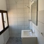 rénovation salle de bain faïence meuble vasque paroi verre sol douche carreaux mosaïque Saint-Etienne