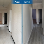 rénovation maison couloir accès chambre sol pvc effet parquet gris peinture Toulouse