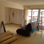 rénovation appartement salon pendant travaux mise en place sol parquet Arcachon