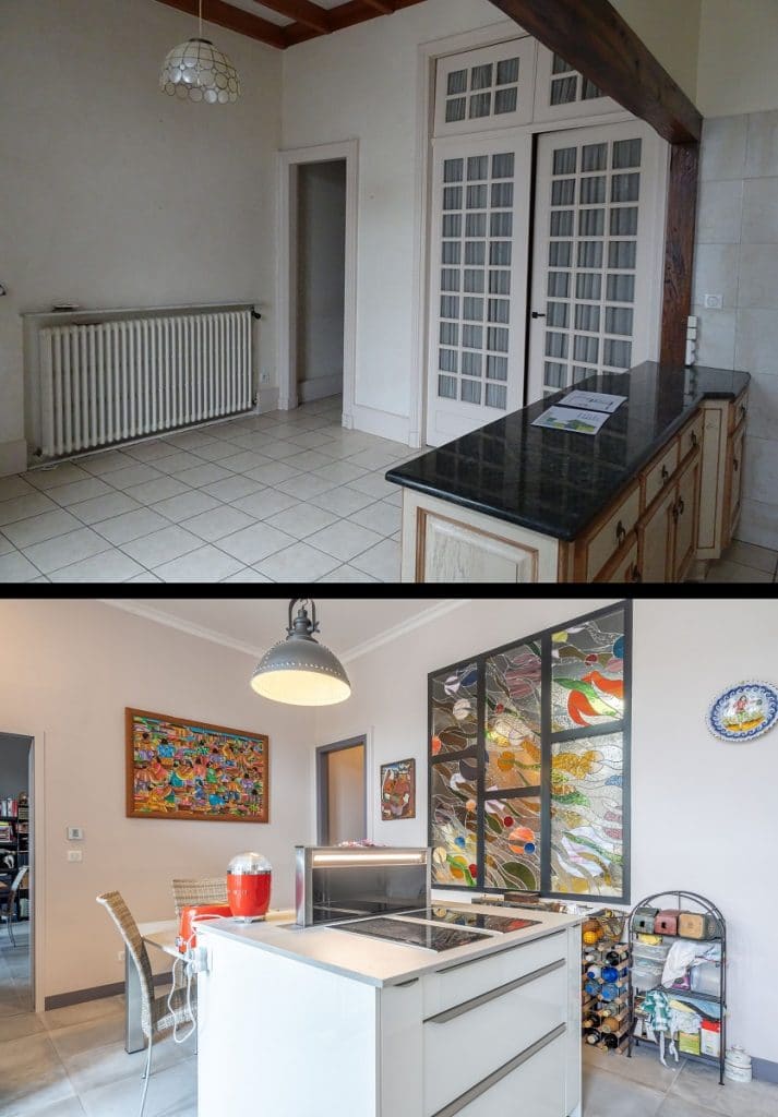 Avant / Après cuisine - rénovation et transformation d'un appartement en 2 logements à Sète