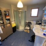 Rénovation de salle de bain à Vaulnaveys-le-Haut (38) - sol bleu et double vasque