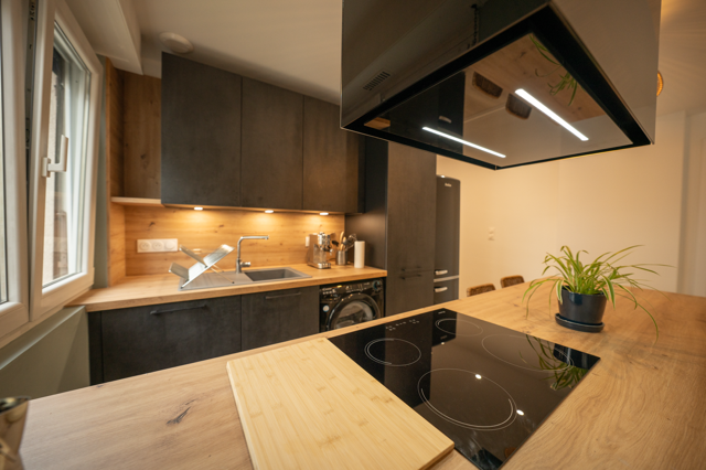 Aménagement colocation à Schiltigheim par illico travaux Strasbourg Nord : cuisine aménagée commune